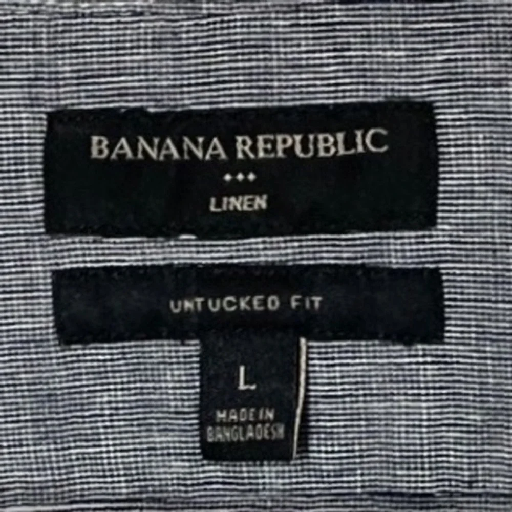 Banana Republic Mens Large Gray Linen Cotton Untucked Fit Long Sleeve Shirt